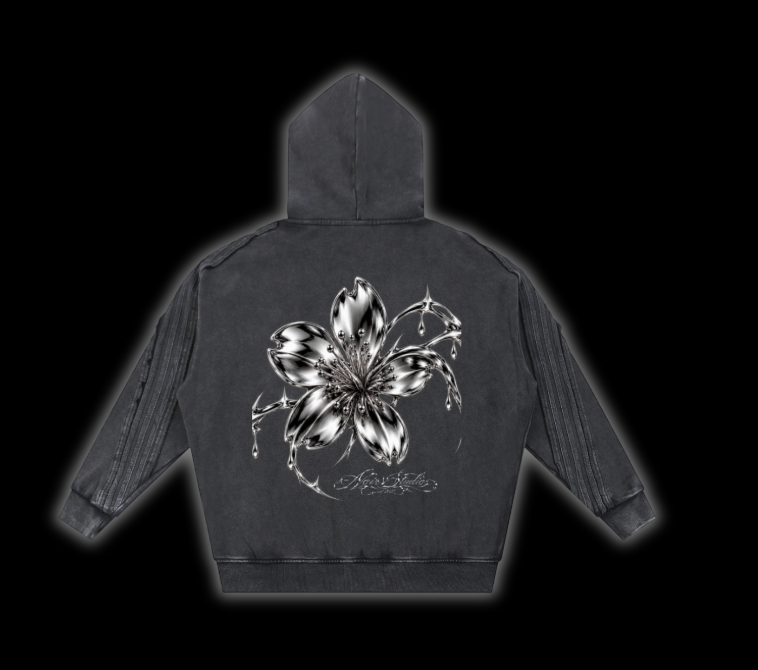 Noir flower striped zip up