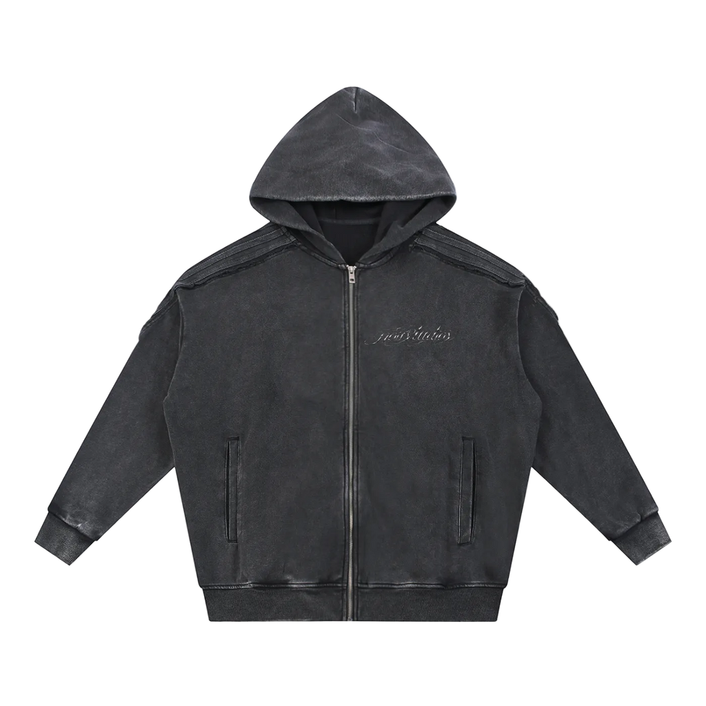 Noir flower striped zip up